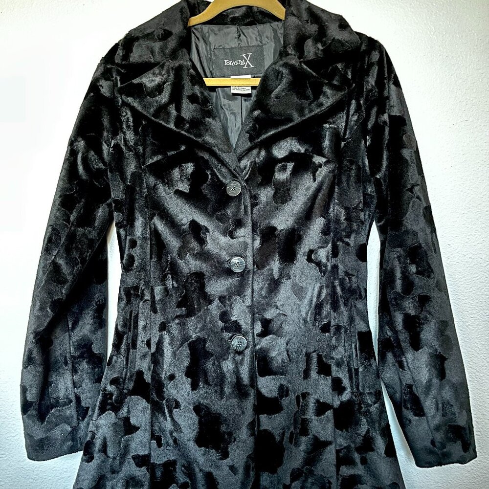 Vintage 90s Black Marbled Jacket - Faux Fur/Velvet -  Size M - worn once